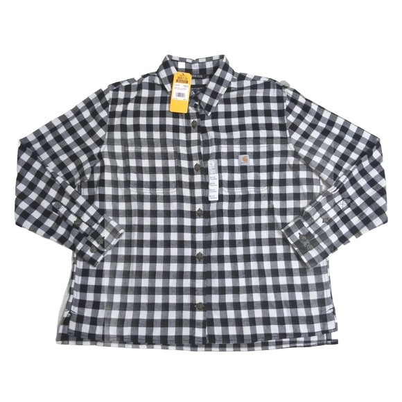 Carhartt Tops - Carhartt Women's Large Rugged Midweight Flannel Plaid Shirt Check Black White